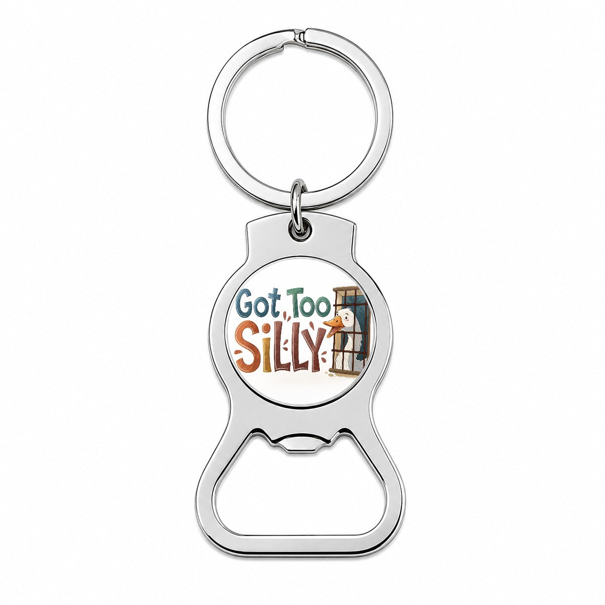 Got Too Silly Funny Goose Behind Bars Bottle Opener Keychain