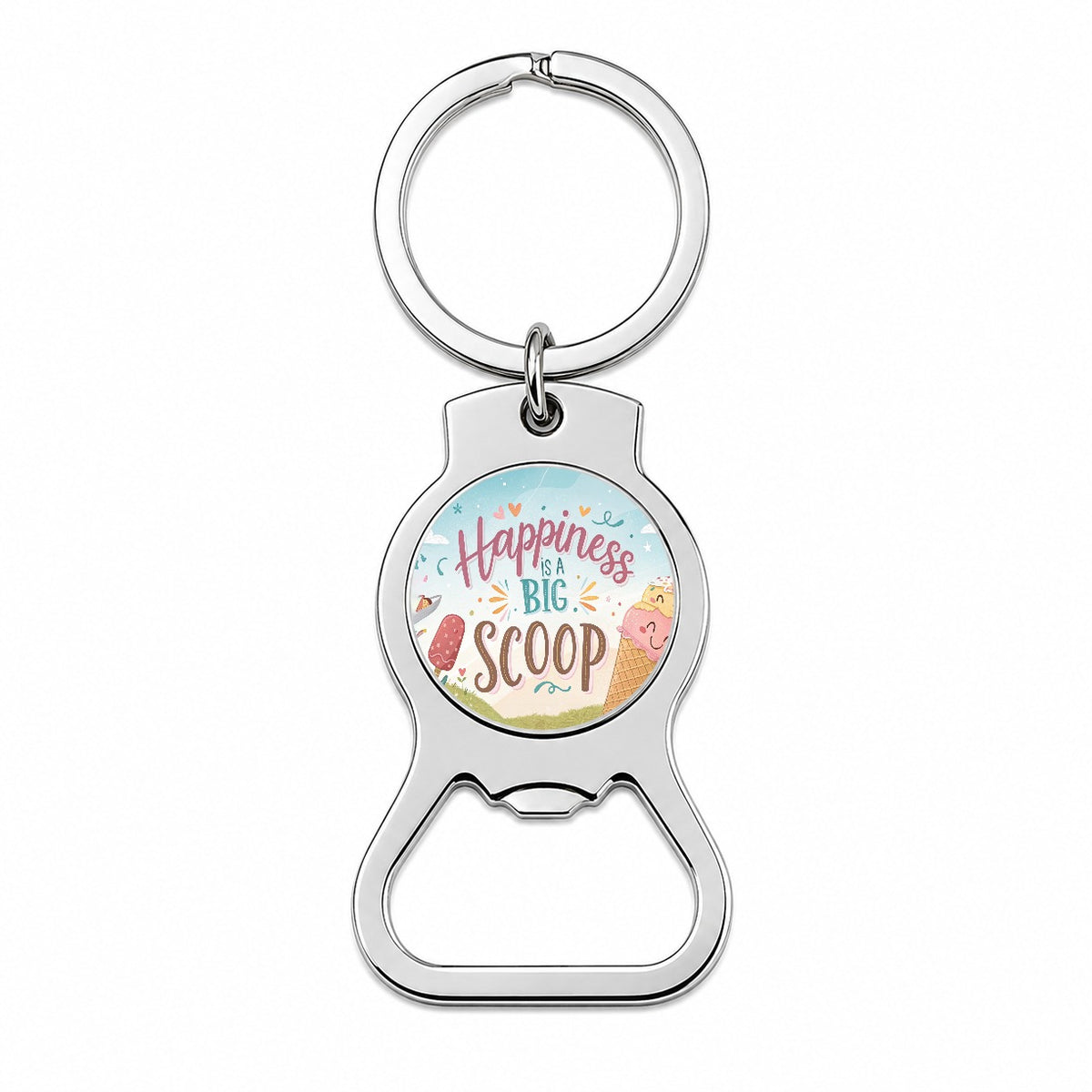 Happiness Is A Big Scoop Ice Cream Funny Bottle Opener Keychain