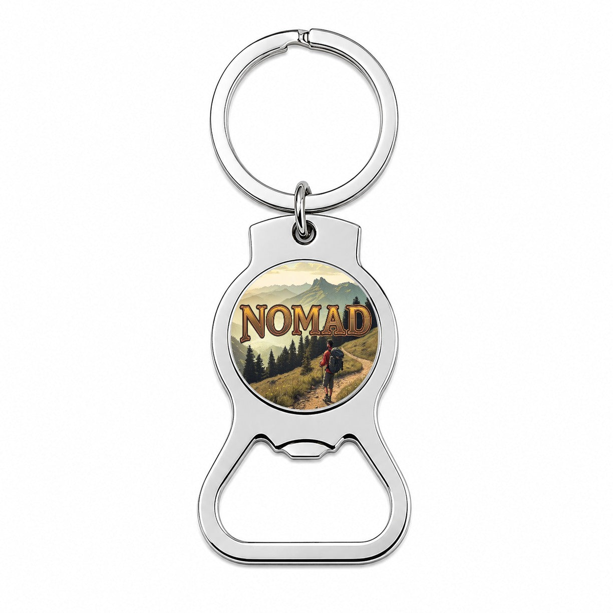 Hiking Nomad Funny Hiker in Wilderness Mountains Forest Bottle Opener Keychain