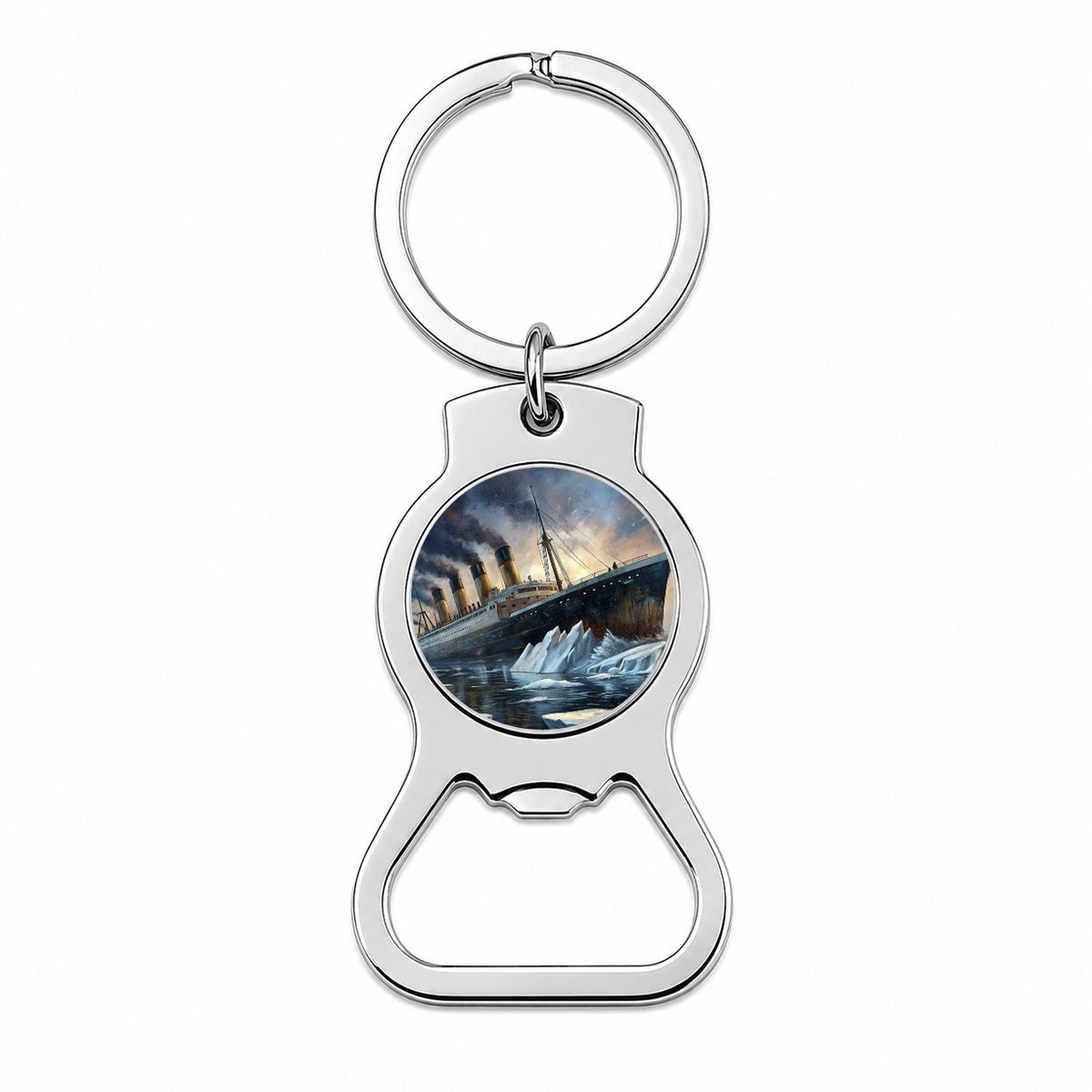 RMS Titanic Ship Hitting Iceberg Sinking Bottle Opener Keychain