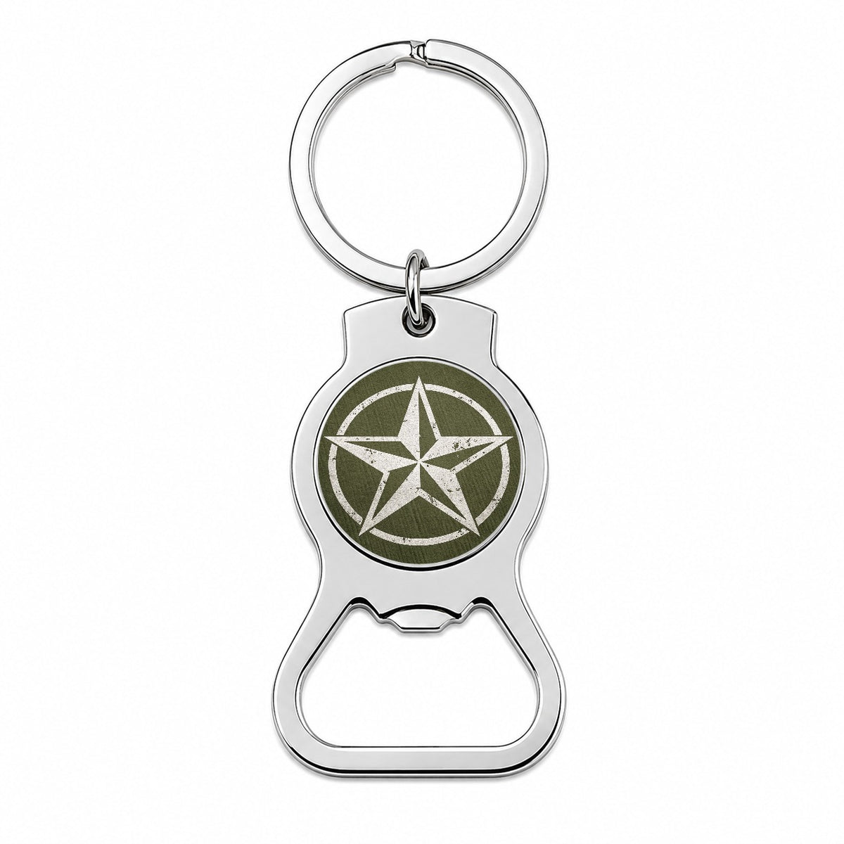 Rustic White Military Army Compass Star Bottle Opener Keychain