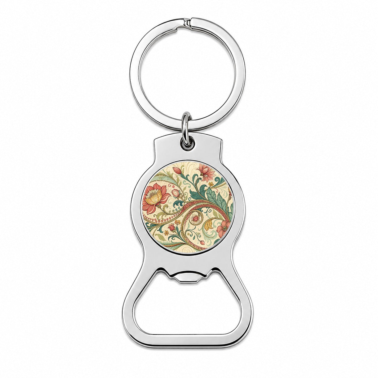 Art Nouveau Flower Leaf Pattern Bottle Opener Keychain