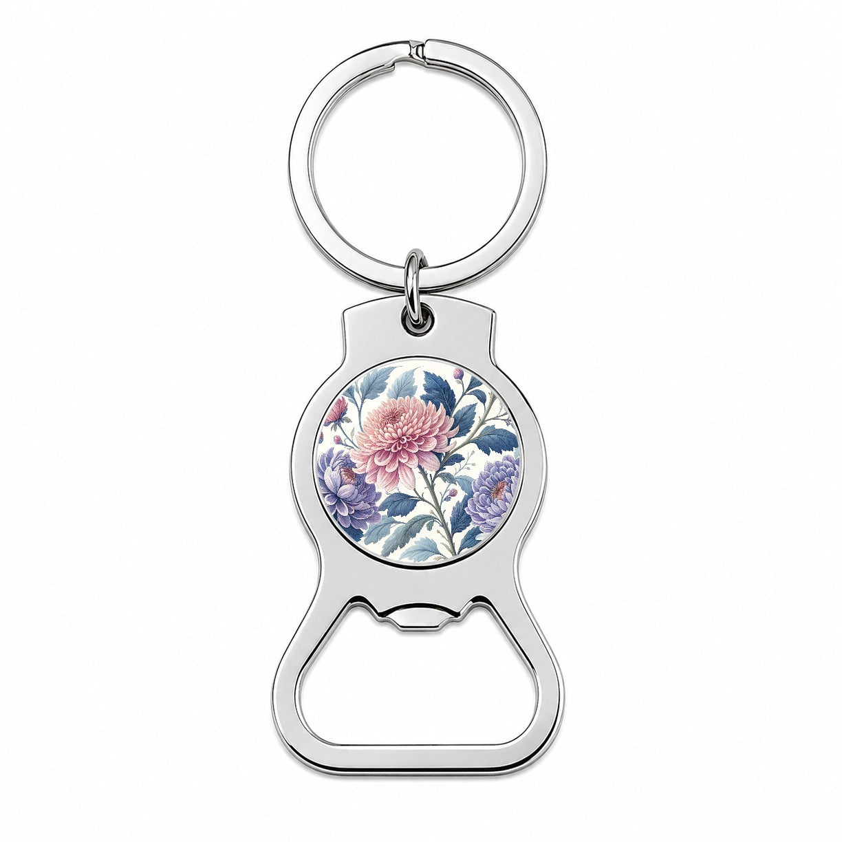 Flowers Pink Blue Purple Pattern Bottle Opener Keychain