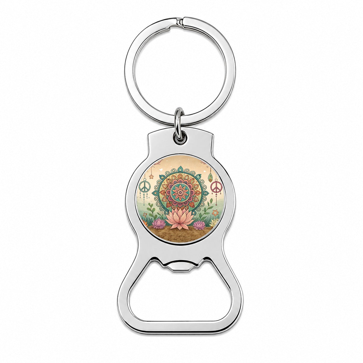 Hippie Yoga Peace Mandala Flower Bottle Opener Keychain