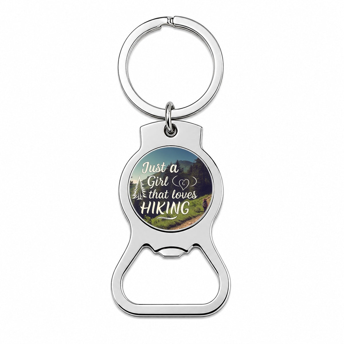 Just A Girl That Loves Hiking Adventure Bottle Opener Keychain
