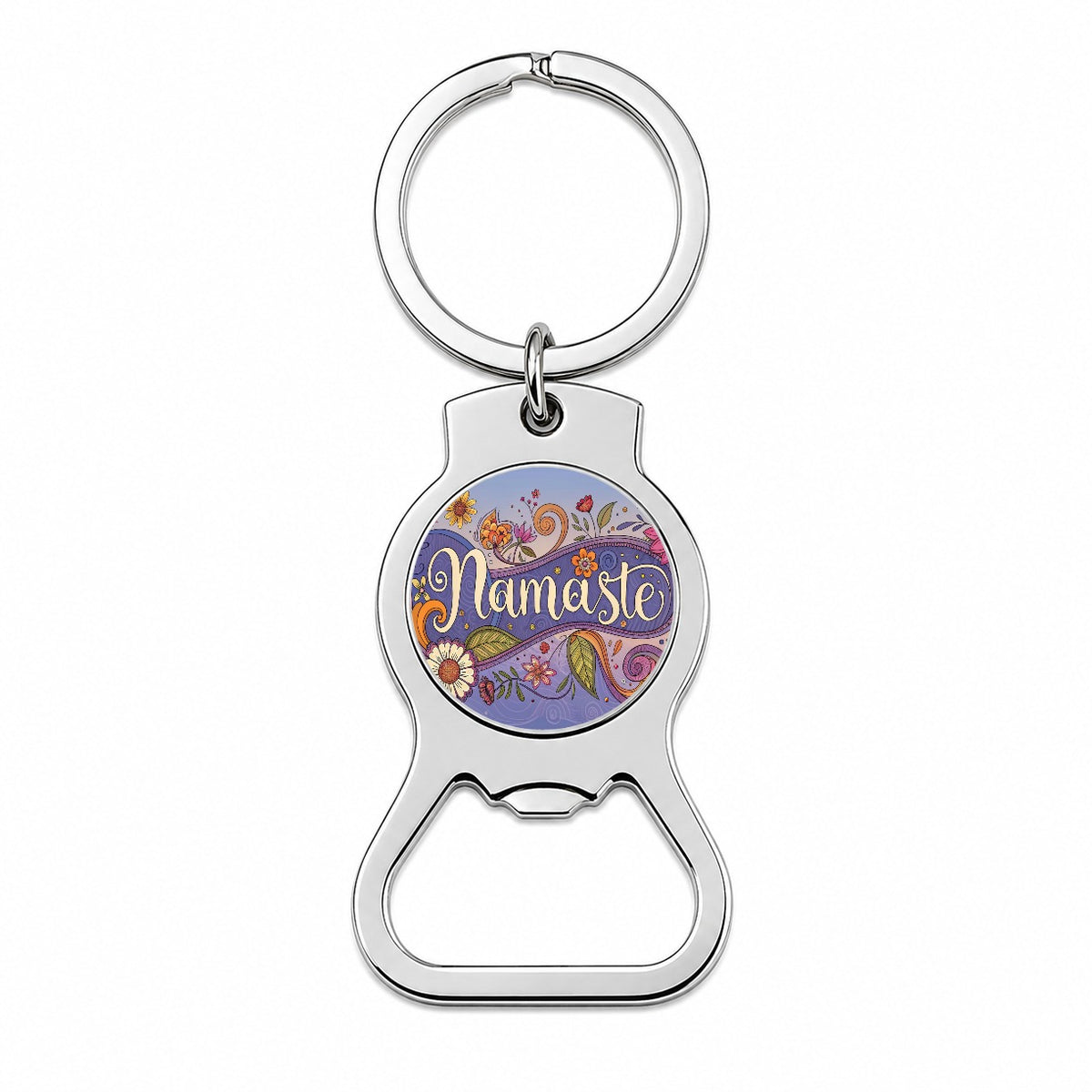 Namaste Hippie Flower Floral Yoga Bottle Opener Keychain