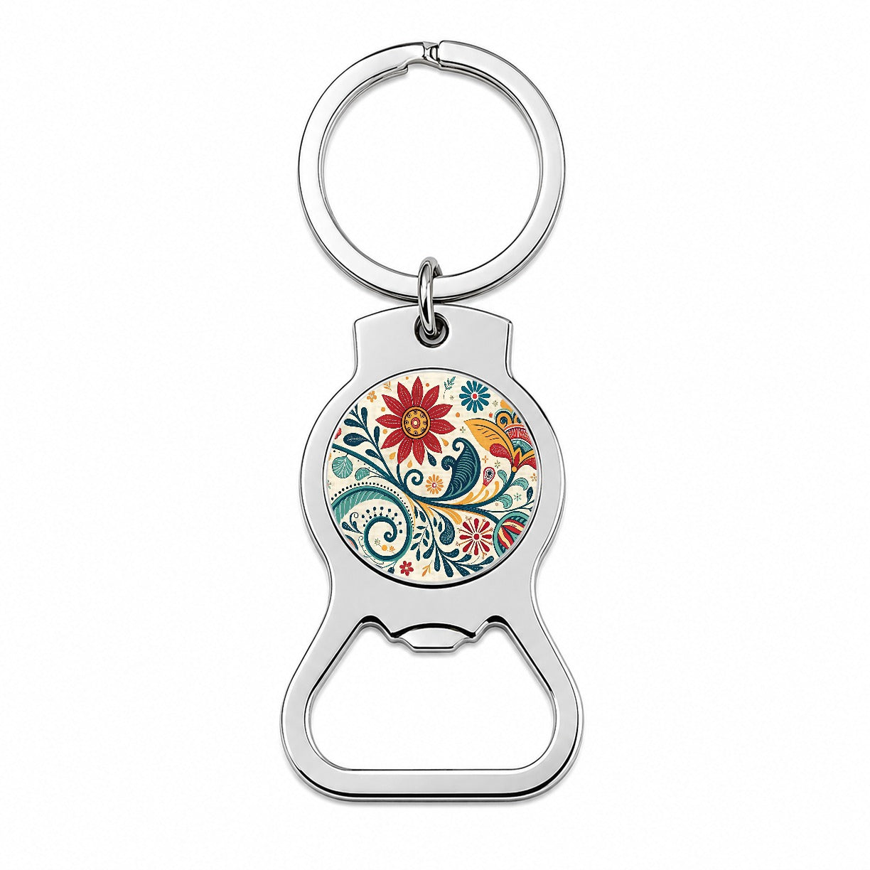 Traditional Folk Art Floral Pattern Bottle Opener Keychain