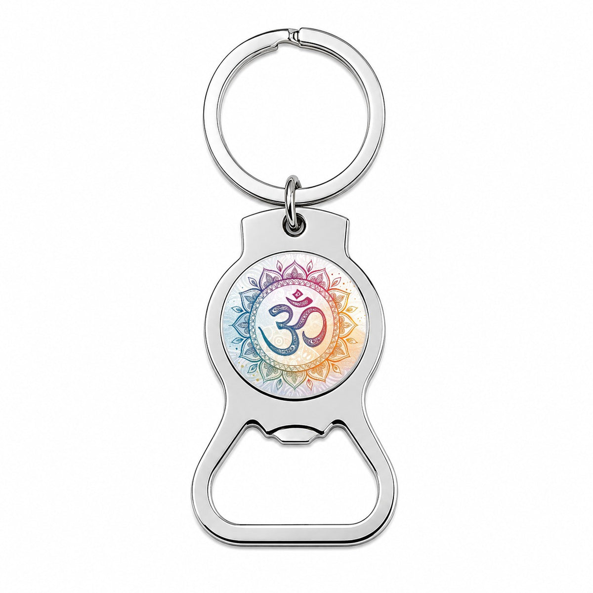 Yoga Om Aum Mandala Symbol Rainbow Bottle Opener Keychain