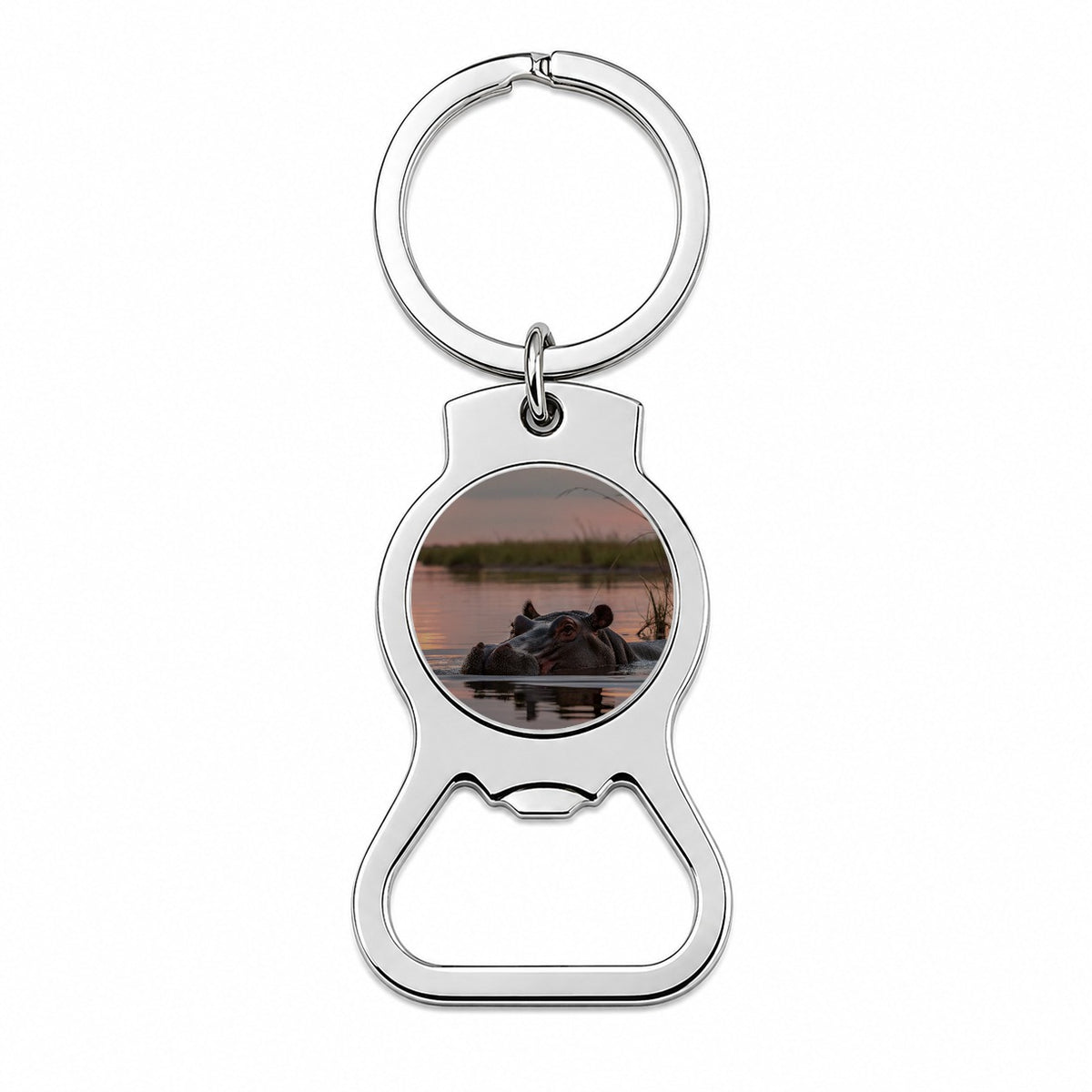 African Hippopotamus Sunset Safari Bottle Opener Keychain