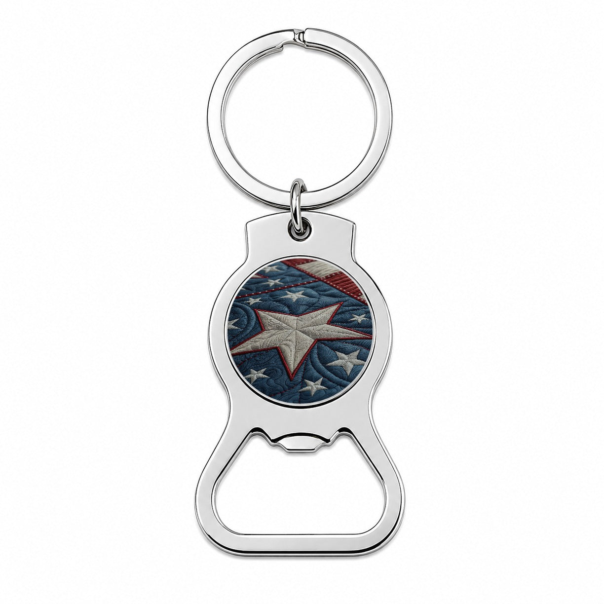 American Patriotic Quilt USA Bottle Opener Keychain