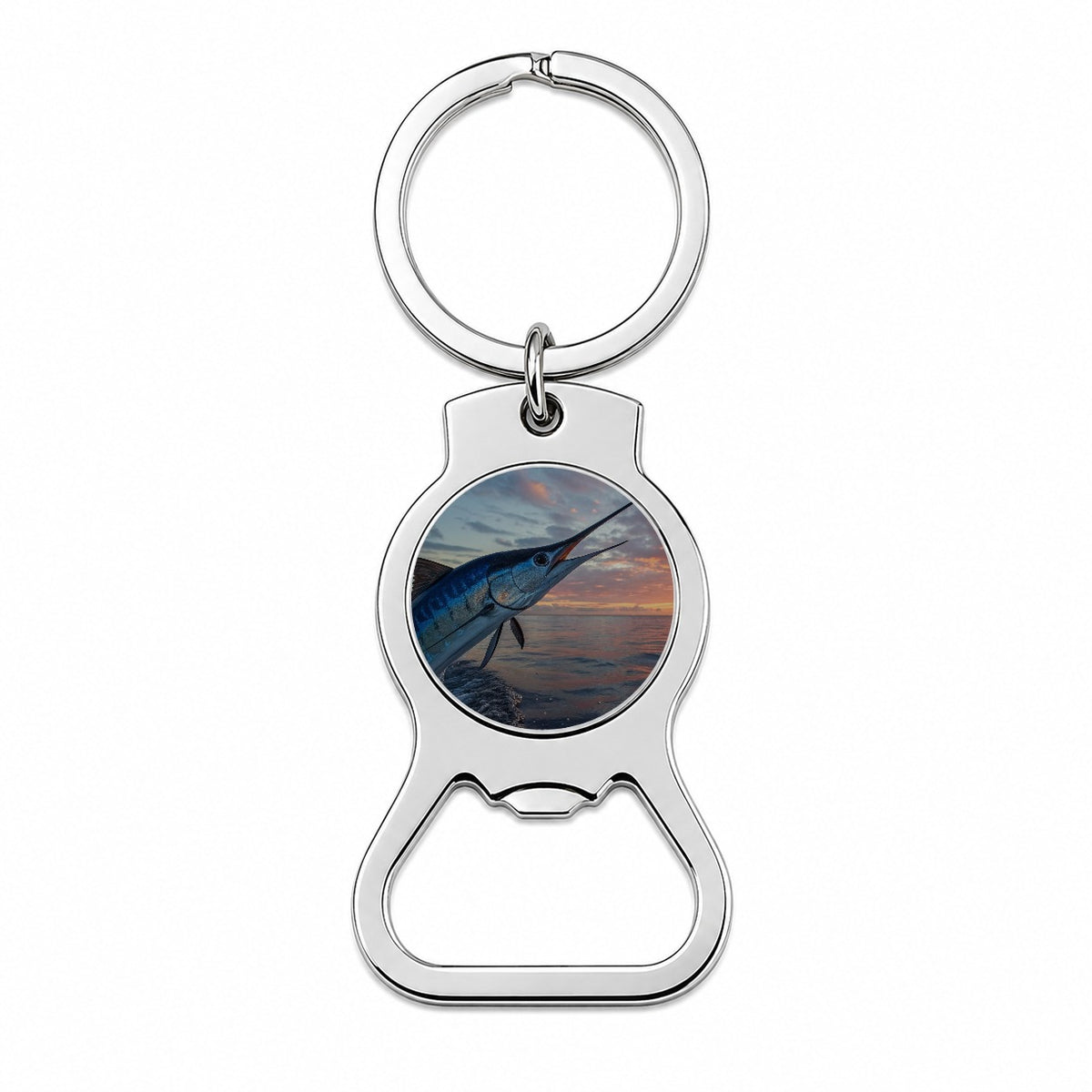 Blue Marlin Fishing Sunset Bottle Opener Keychain