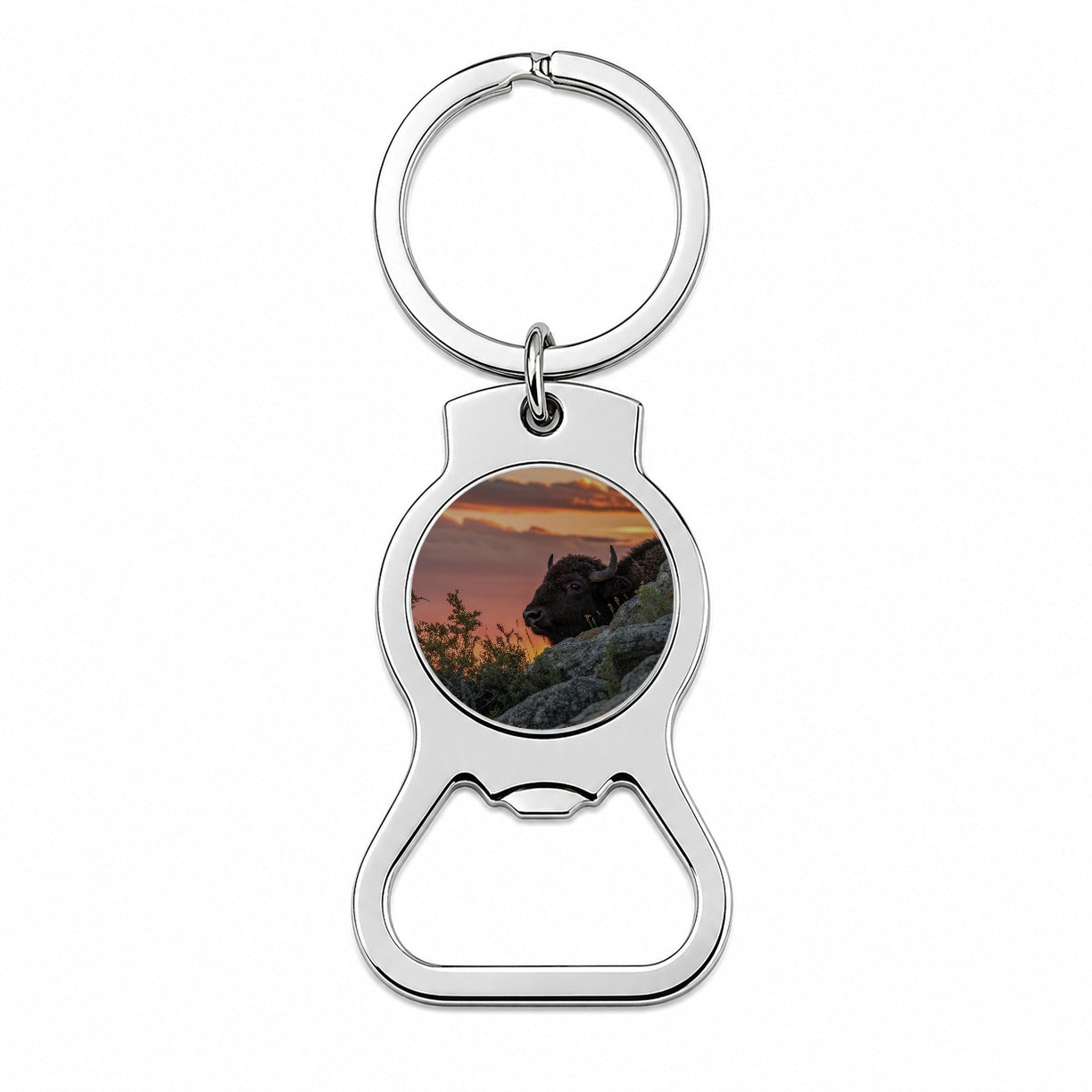 Buffalo At Sunset Bottle Opener Keychain