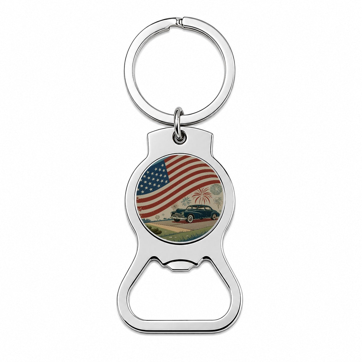 Classic USA Flag Celebration Patriotic Bottle Opener Keychain