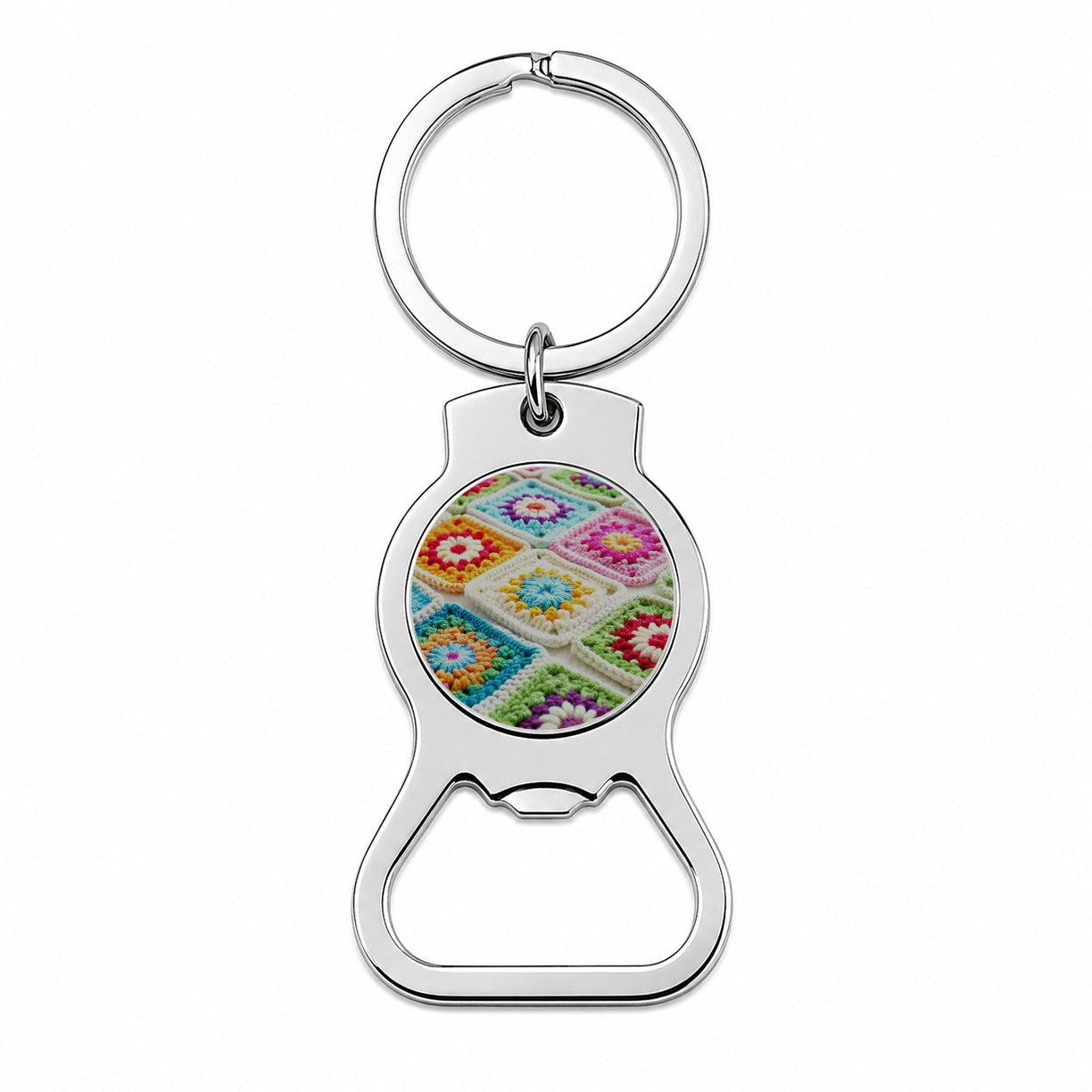 Colorful Crochet Granny Squares Bottle Opener Keychain