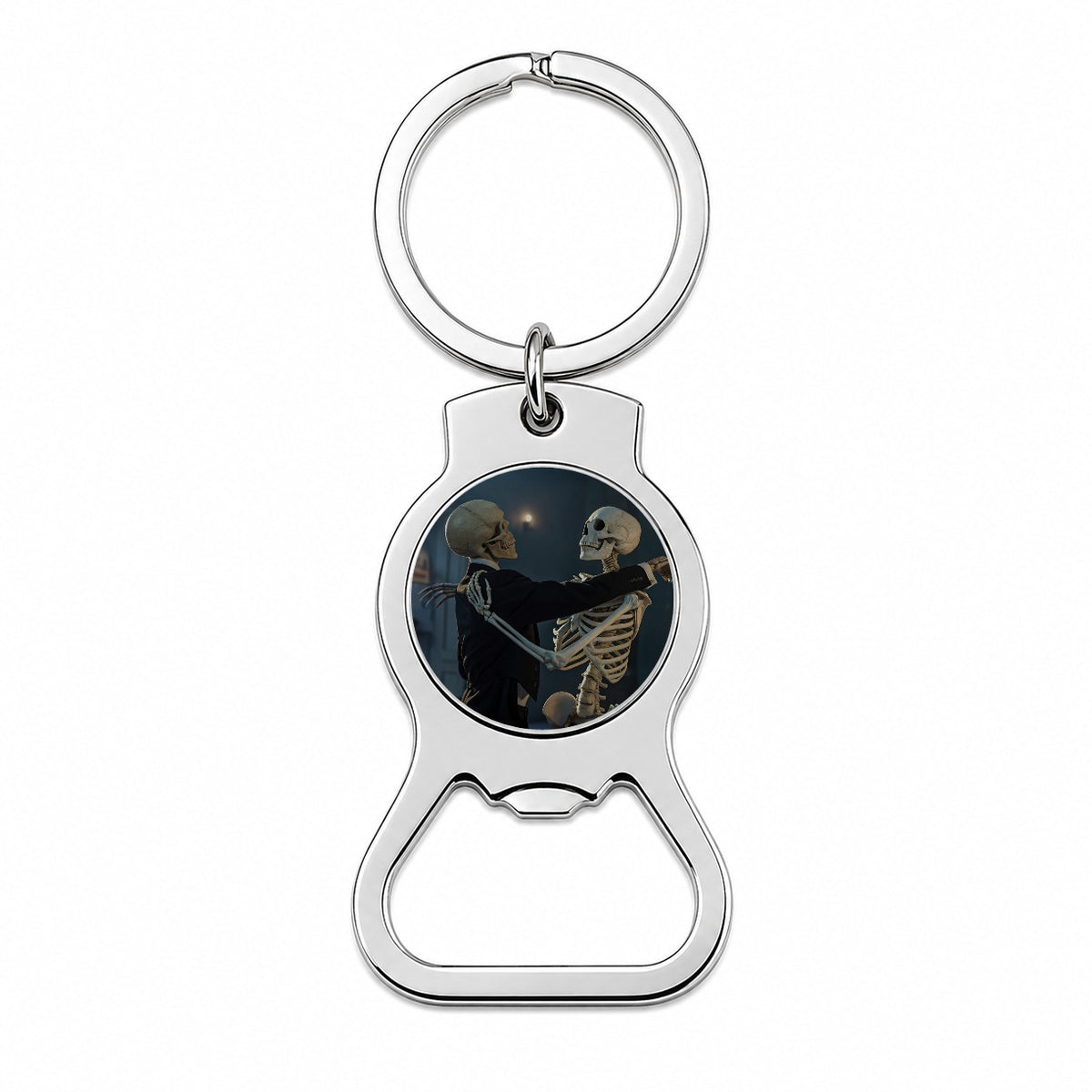 Dancing Skeleton Couple Halloween Bottle Opener Keychain