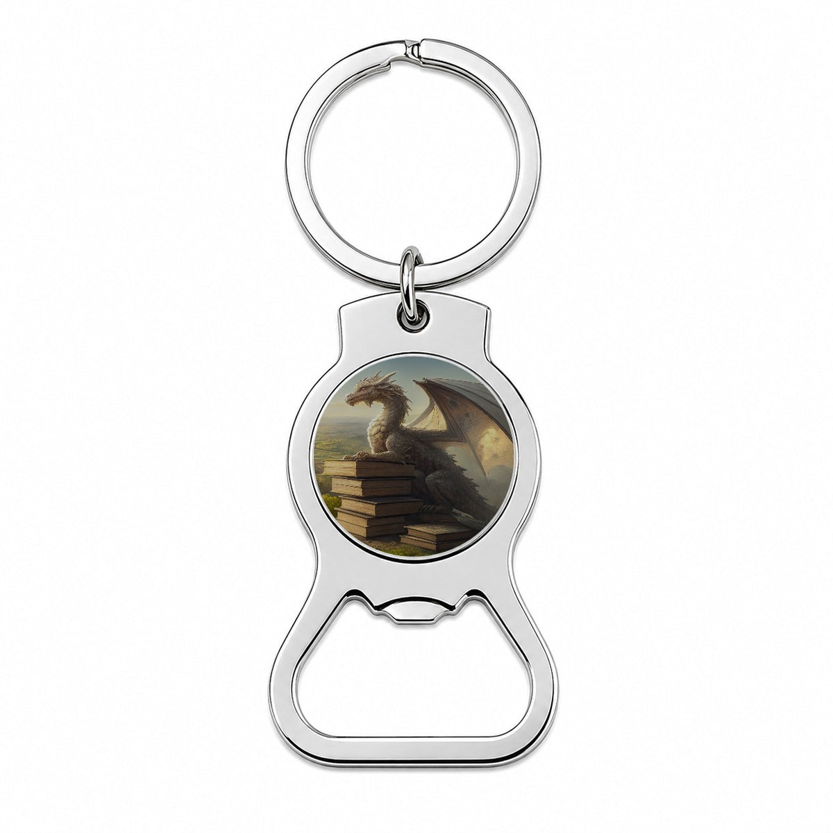 Dragon Books Reading Mountaintop Bottle Opener Keychain