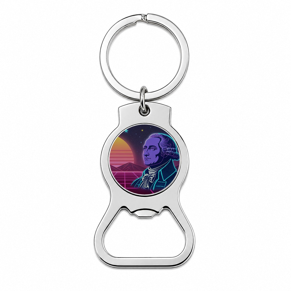 George Washington Synthwave Art Bottle Opener Keychain