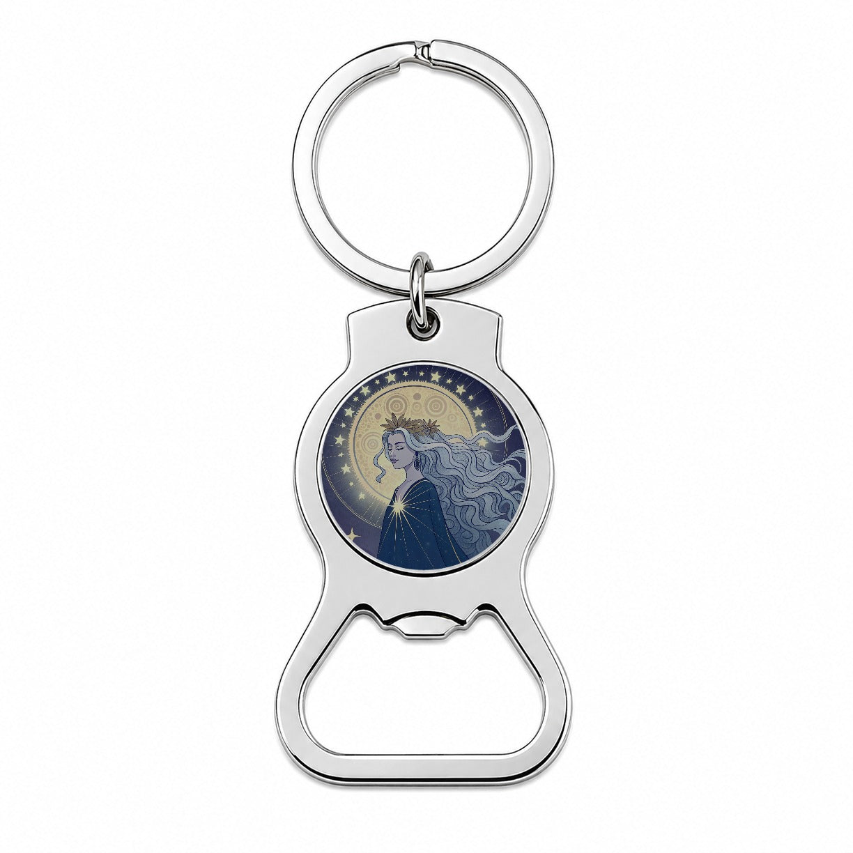 Moon Goddess Cosmic Tarot Bottle Opener Keychain