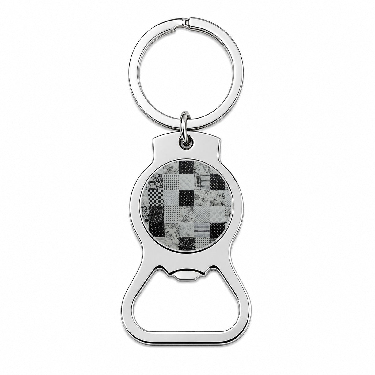 Patchwork Quilt Black White Bottle Opener Keychain