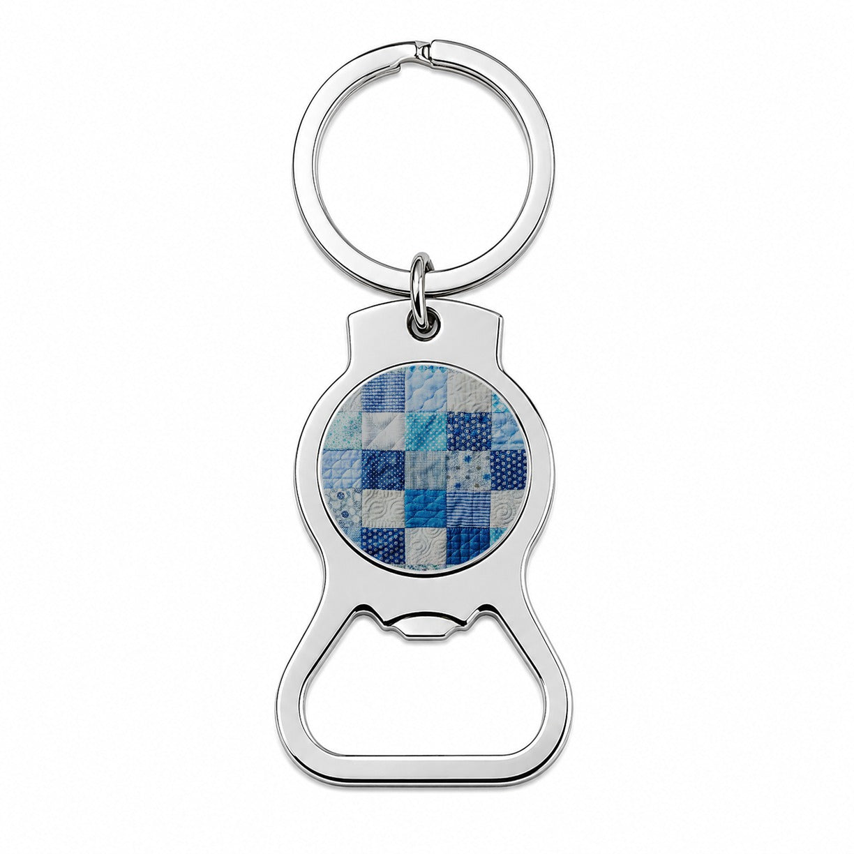 Patchwork Quilt Blue Bottle Opener Keychain
