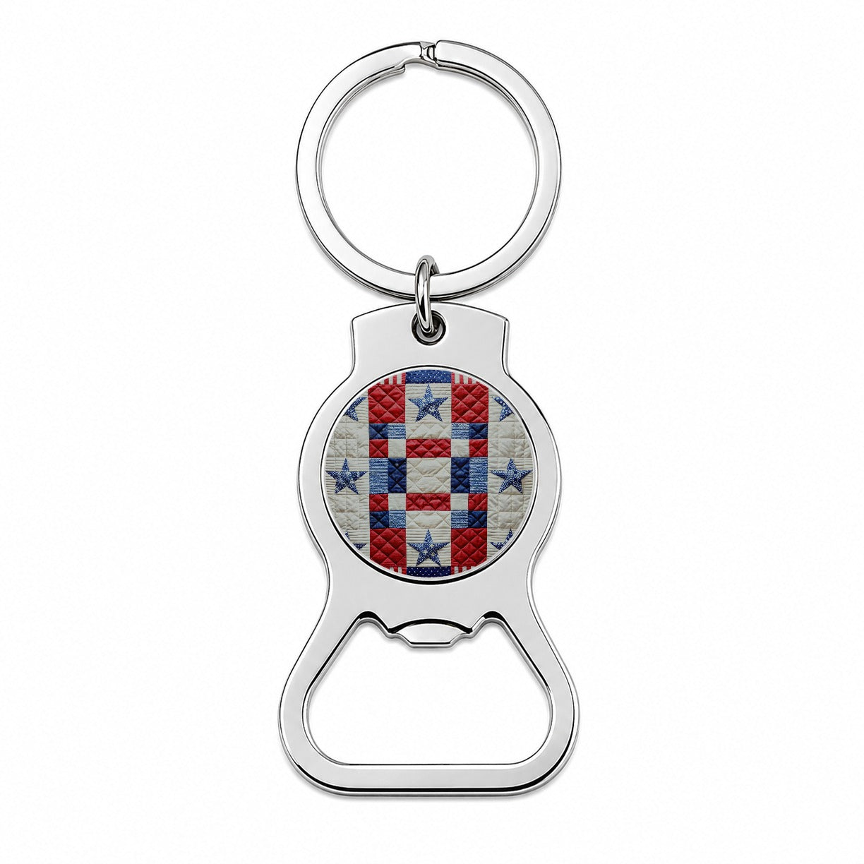 Patchwork Quilt Patriotic Bottle Opener Keychain