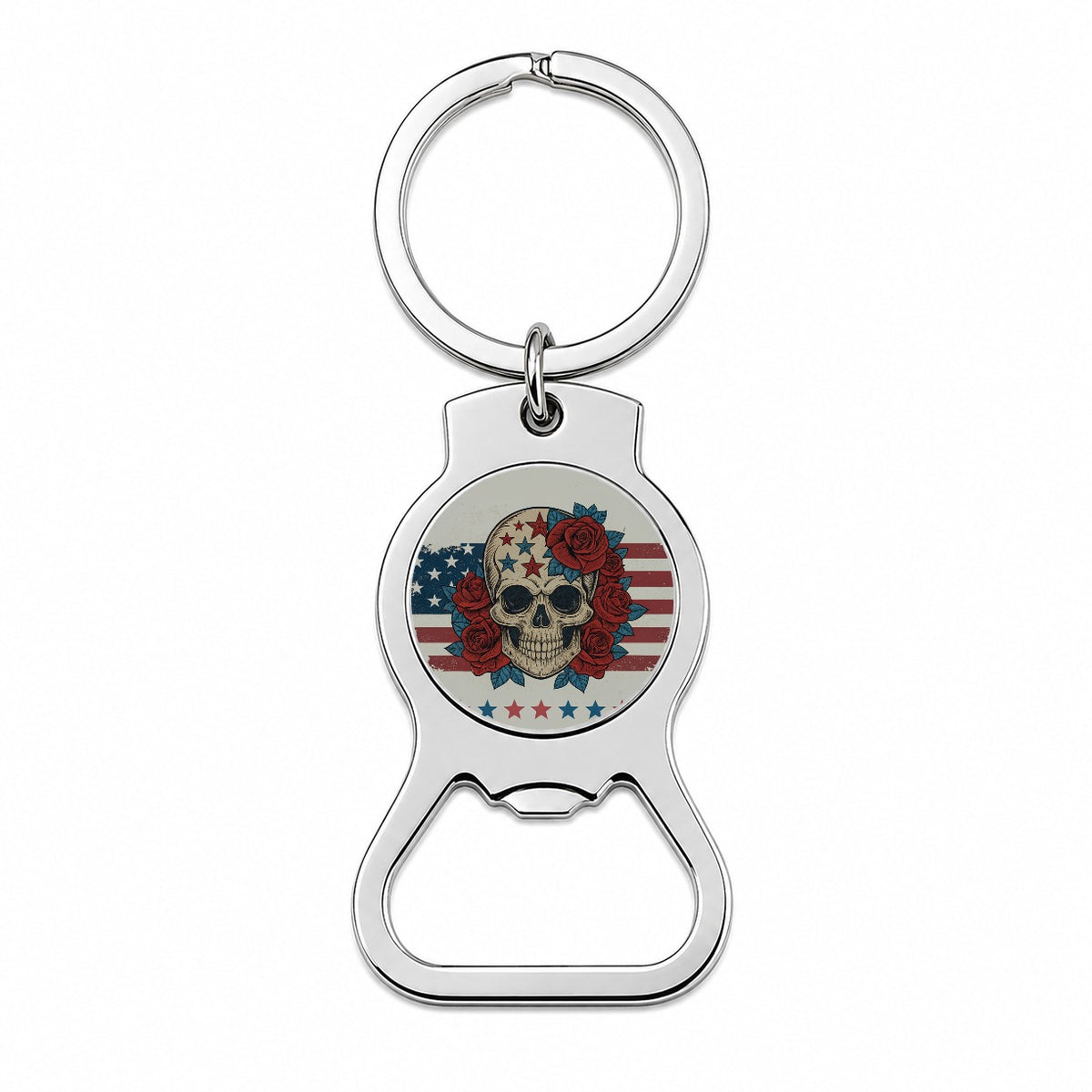 Patriotic Skull American Flag Distressed Bottle Opener Keychain