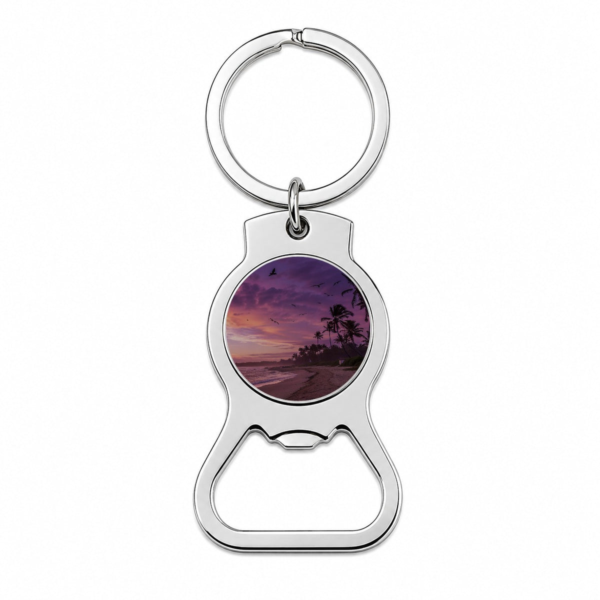 Purple Sunset On Beach Bottle Opener Keychain