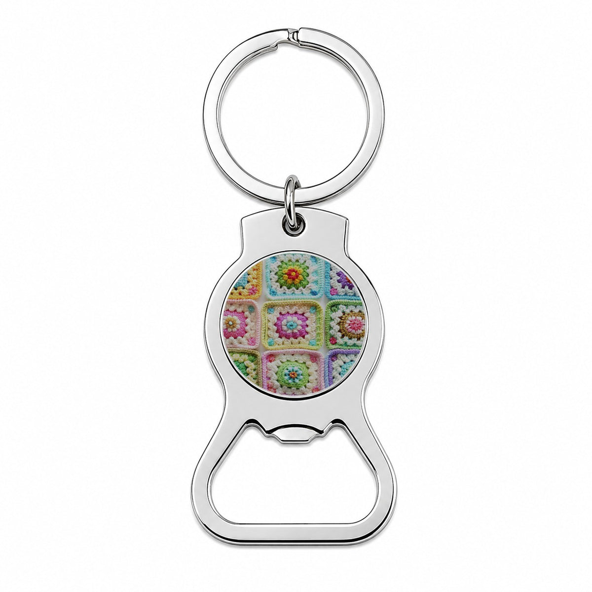 Rainbow Crochet Granny Squares Bottle Opener Keychain