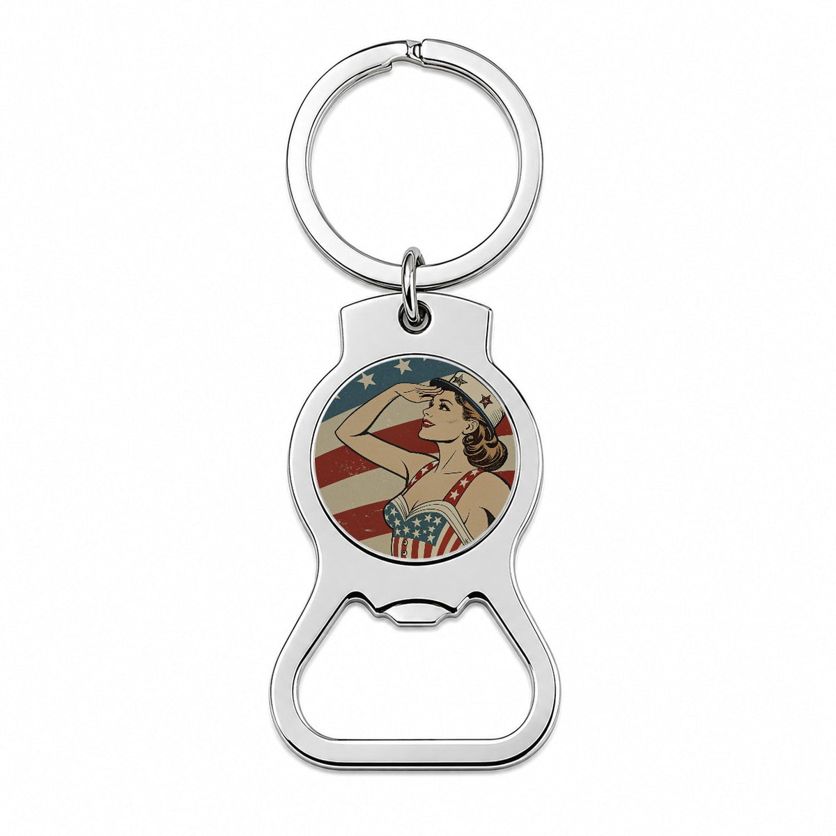 Retro Patriotic Sailor Pinup USA America Bottle Opener Keychain