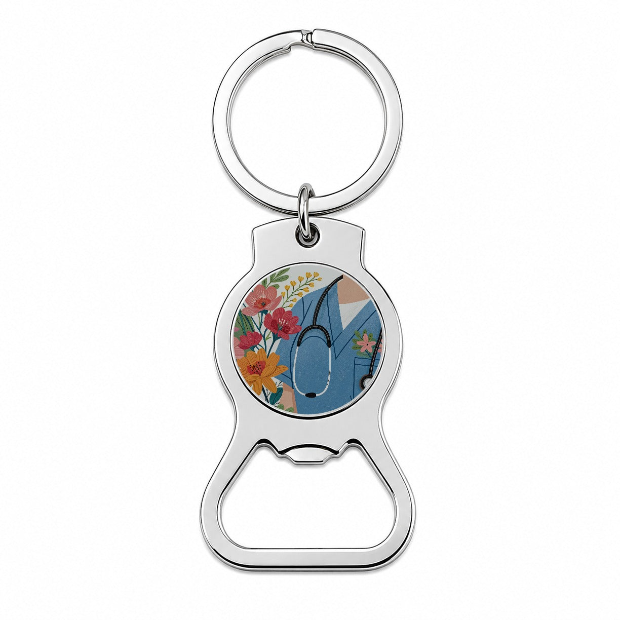 RN LVN Floral Nurse Bottle Opener Keychain
