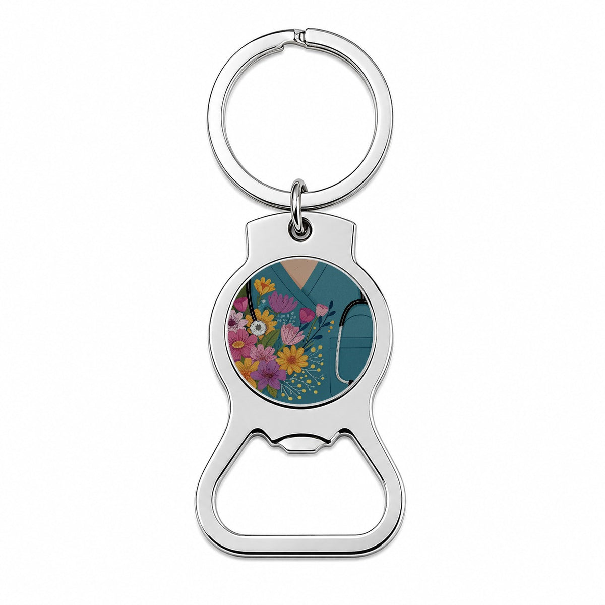 RN LVN Nurse Flowers Bottle Opener Keychain
