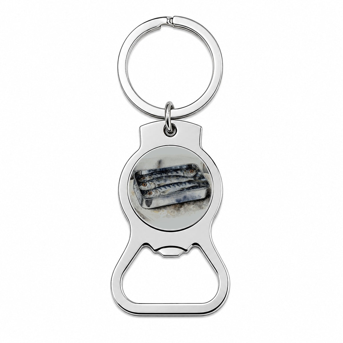 Sardines Fish In Tin Watercolor Bottle Opener Keychain