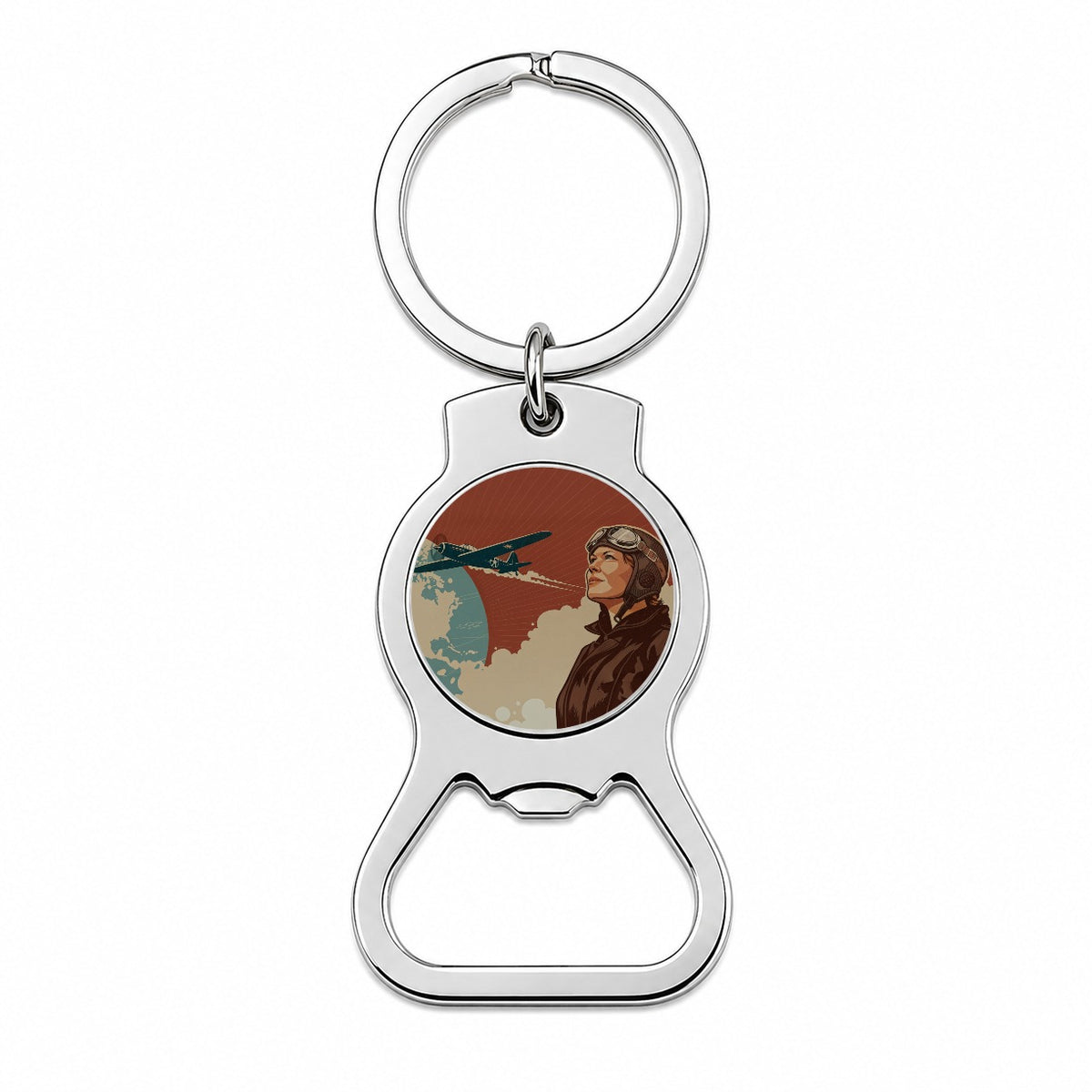Vintage Amelia Earhart Aviation Travel Bottle Opener Keychain
