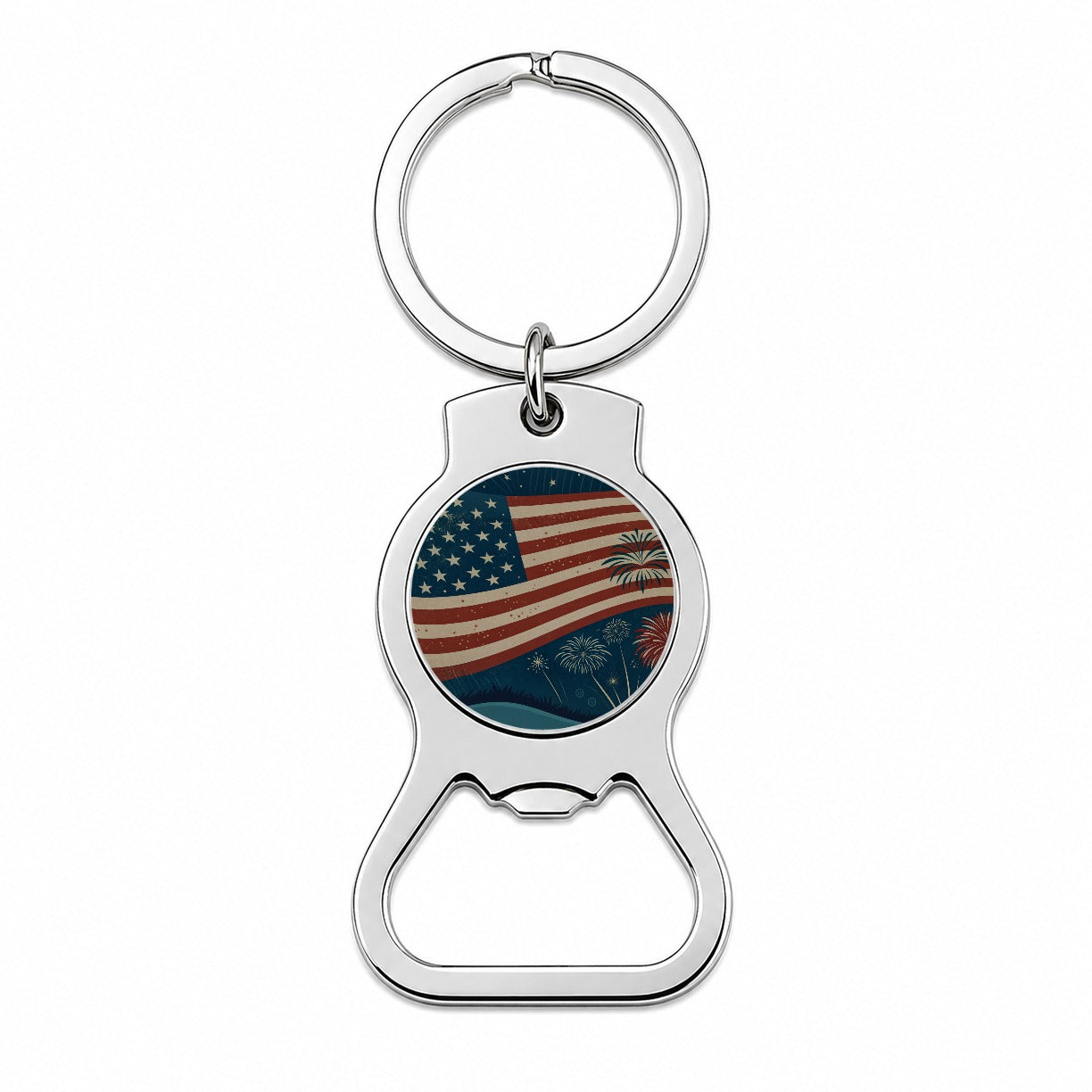Vintage Patriotic Flag Fireworks Bottle Opener Keychain