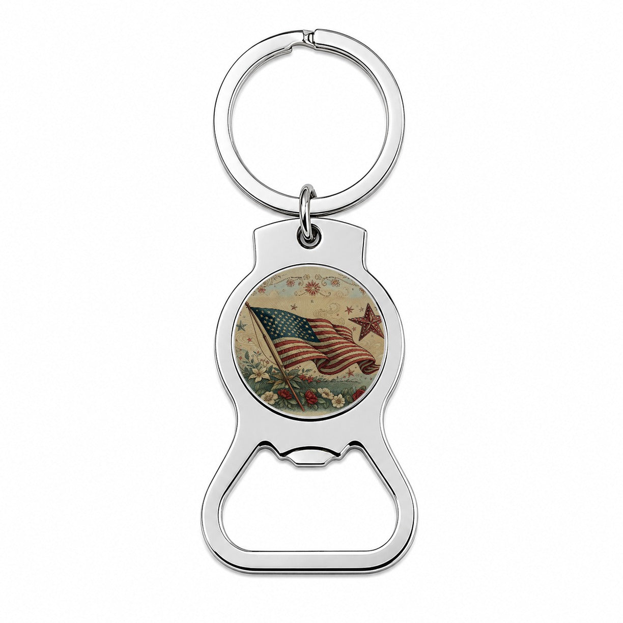 Vintage USA Flag Stars Patriotic Bottle Opener Keychain