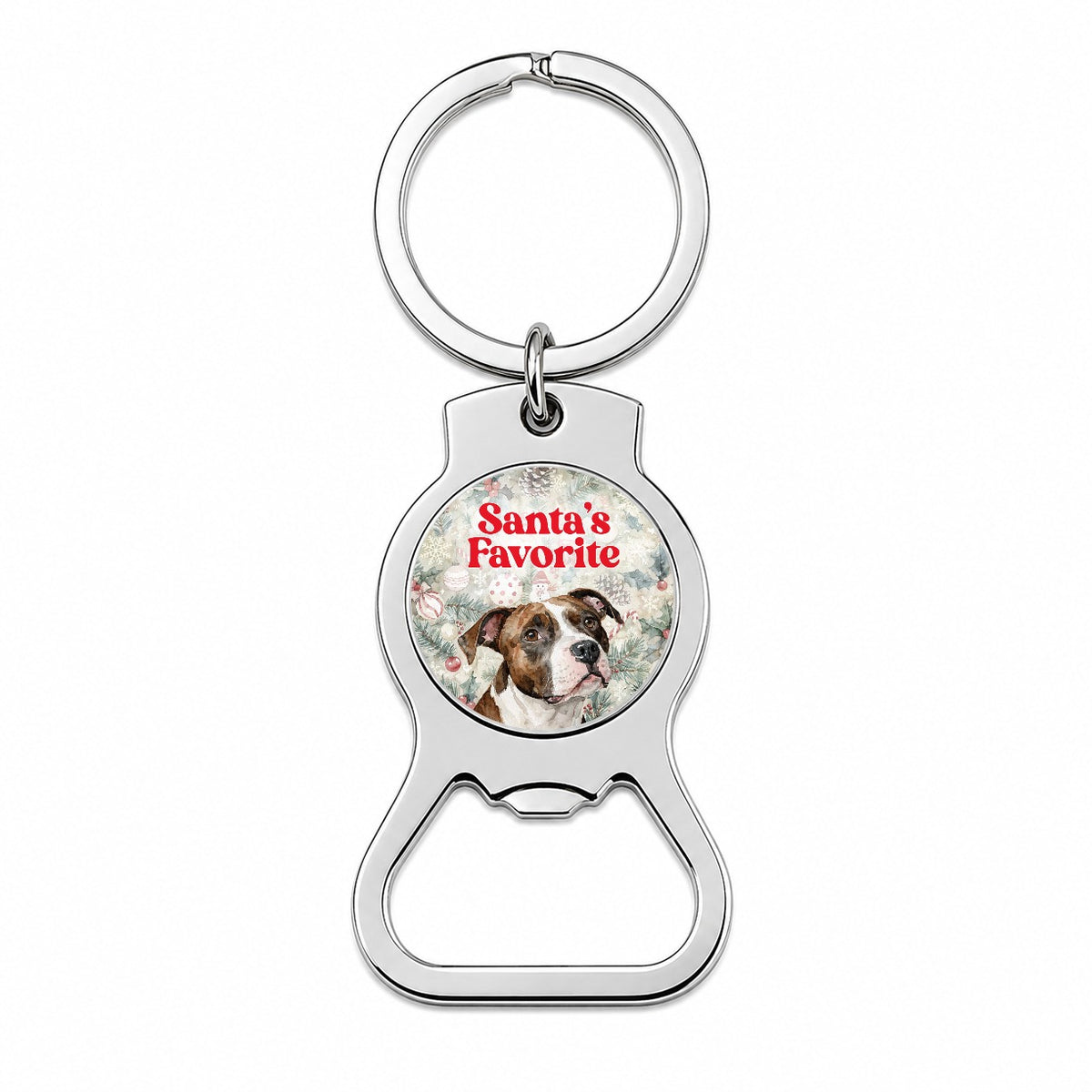 American Pit Bull Terrier Dog Christmas Santa's Favorite Bottle Opener Keychain