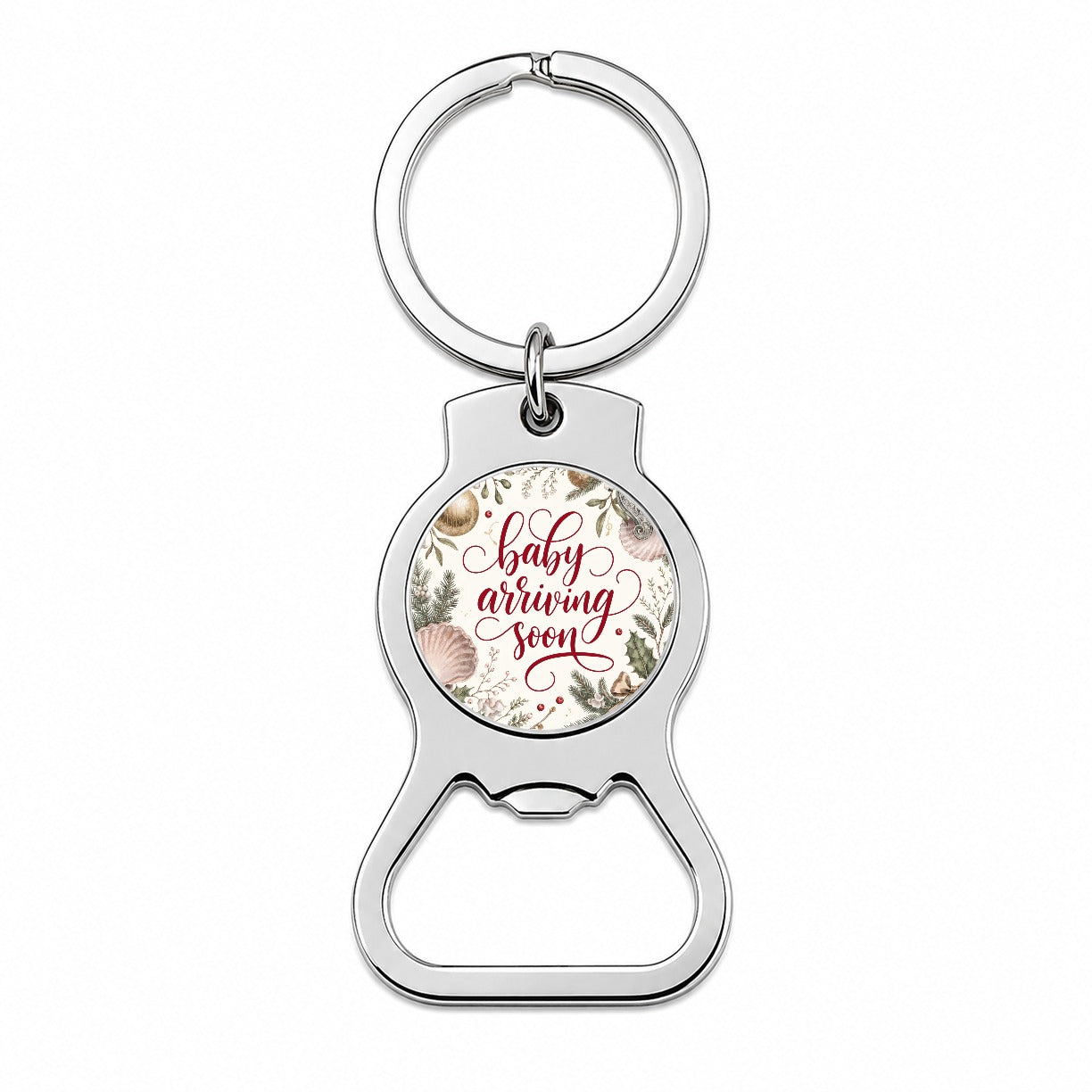Baby Arriving Soon Christmas Bottle Opener Keychain
