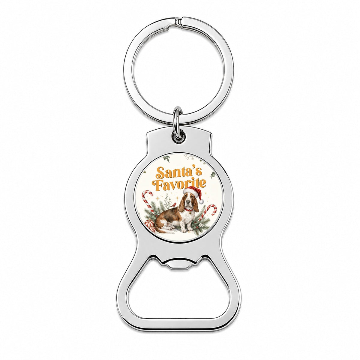 Basset Hound Dog Christmas Santa's Favorite Bottle Opener Keychain