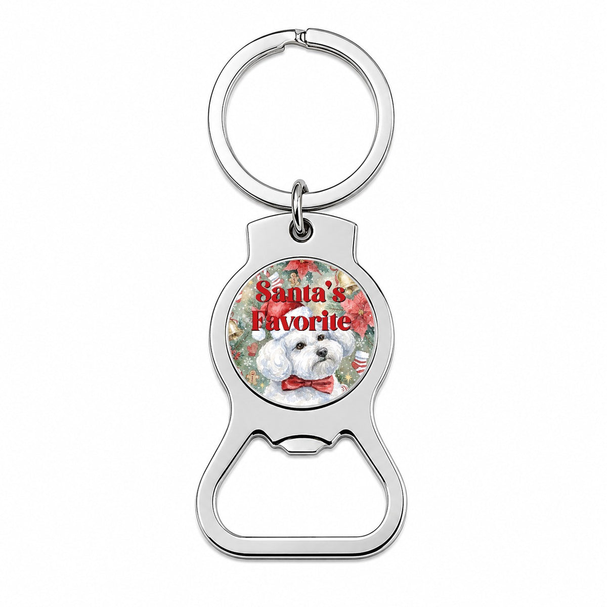 Bichon Frise Dog Christmas Santa's Favorite Bottle Opener Keychain