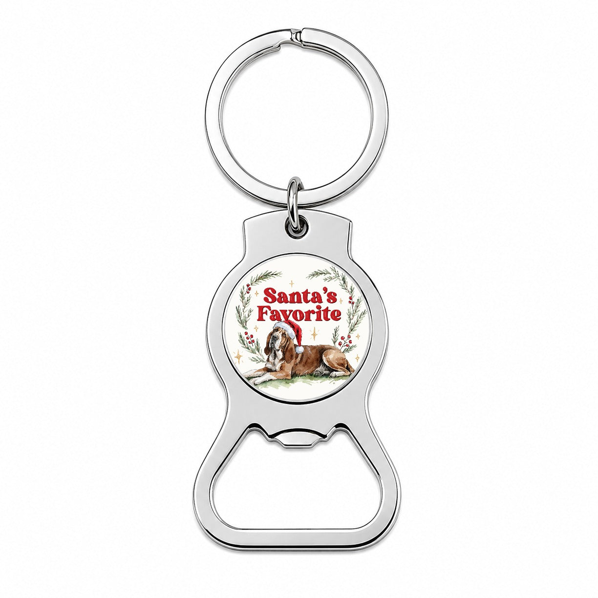Bloodhound Dog Christmas Santa's Favorite Bottle Opener Keychain
