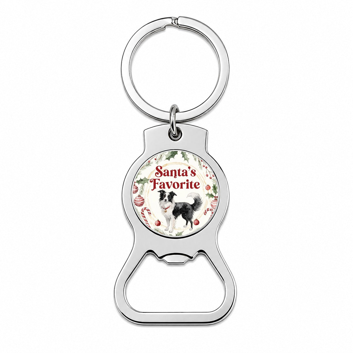 Border Collie Dog Christmas Santa's Favorite Bottle Opener Keychain