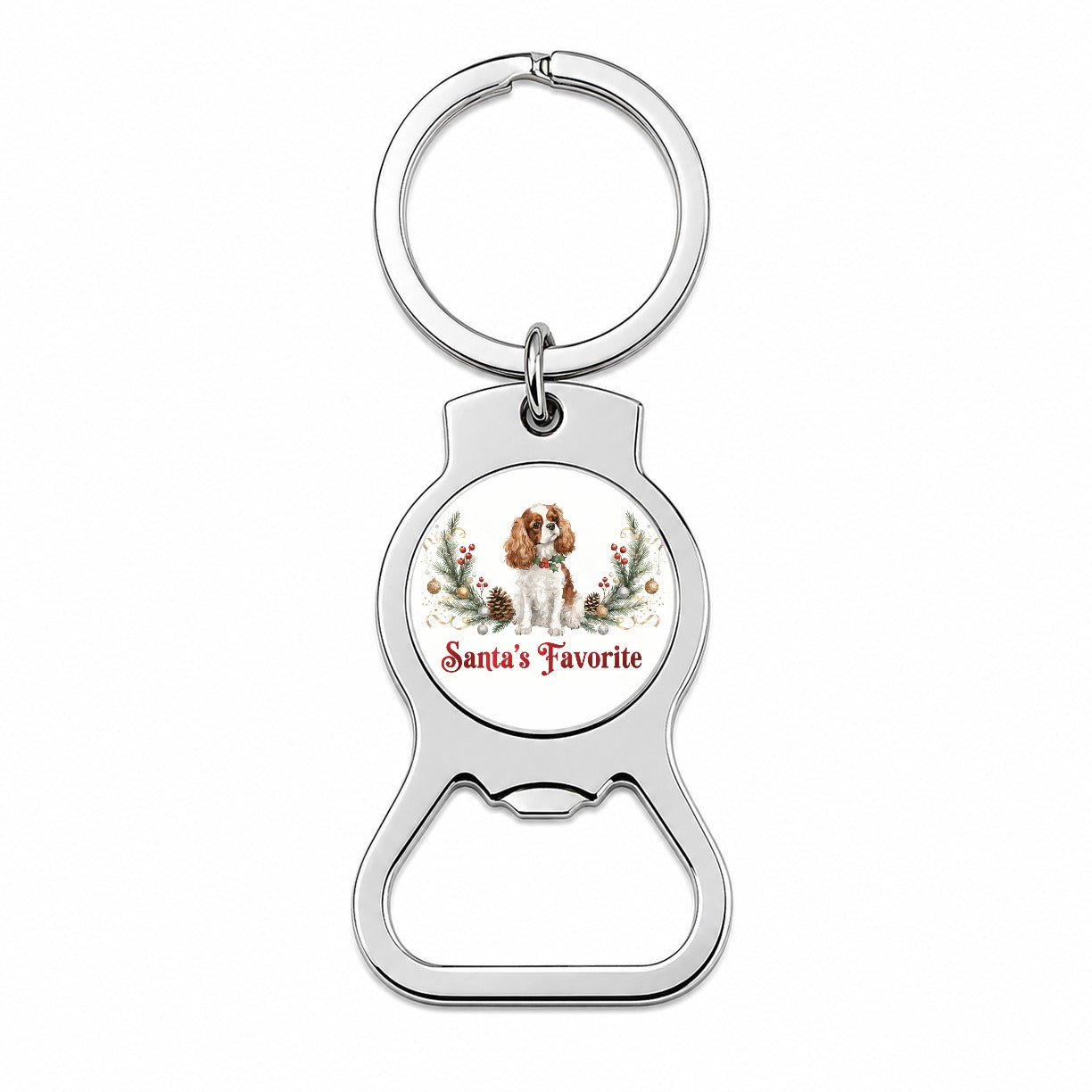 Cavalier King Charles Spaniel Dog Christmas Santa's Favorite Bottle Opener Keychain