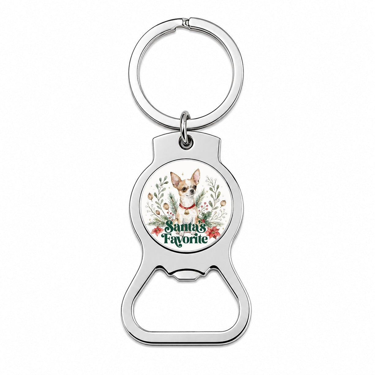 Chihuahua Dog Christmas Santa's Favorite Bottle Opener Keychain