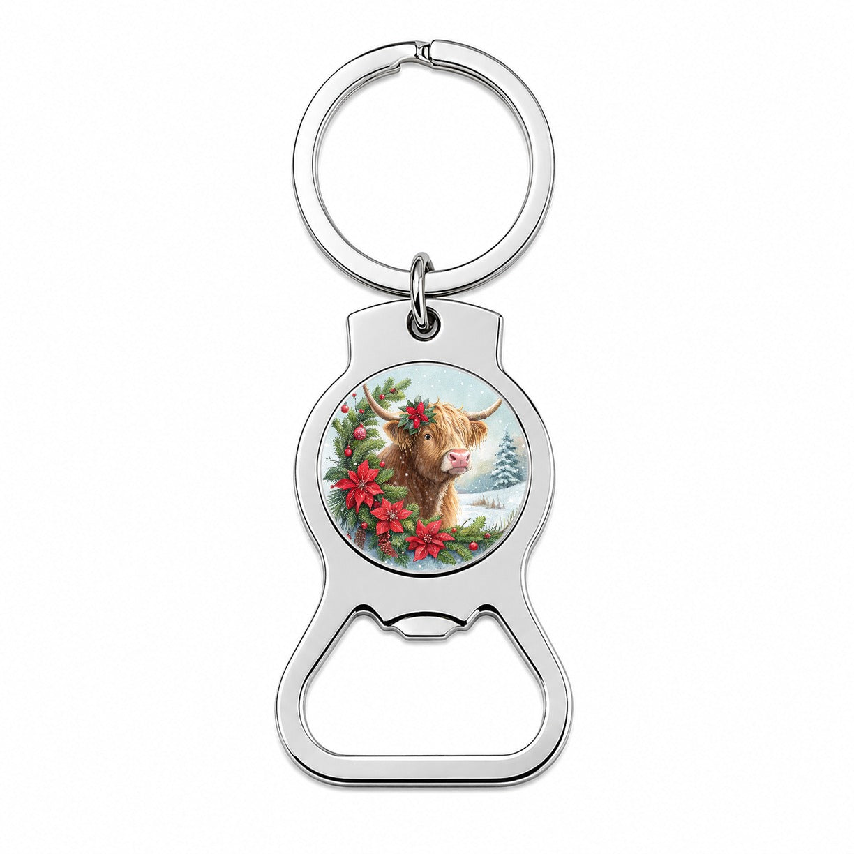 Christmas Highland Cow Bottle Opener Keychain