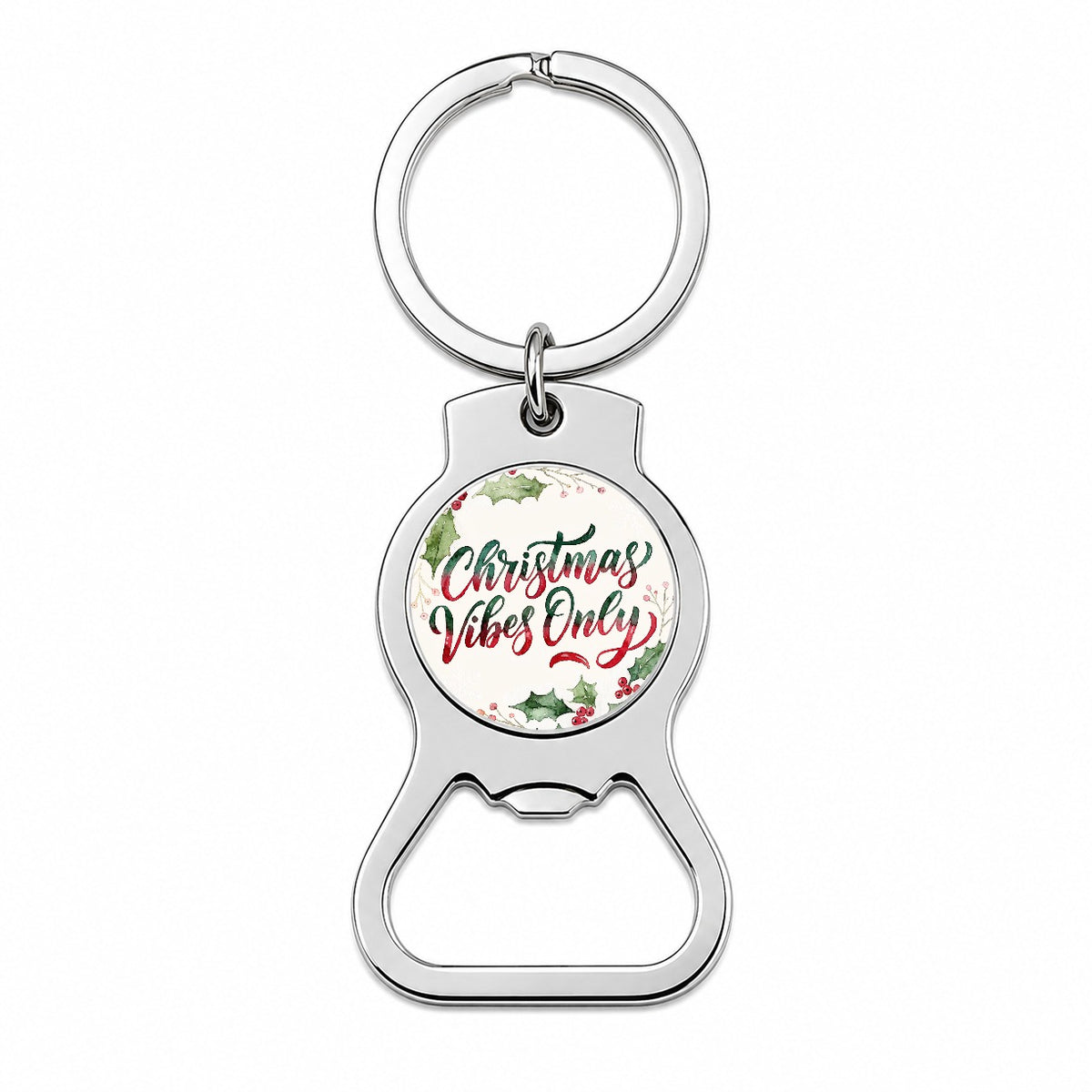 Christmas Vibes Only Script Bottle Opener Keychain