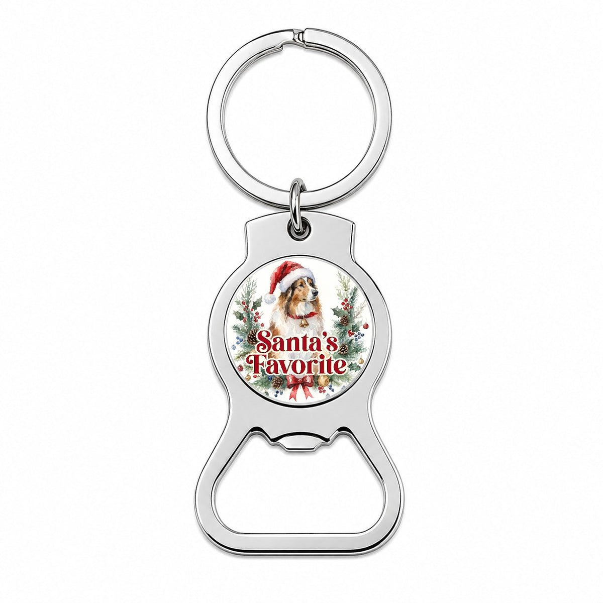 Collie Dog Christmas Santa's Favorite Bottle Opener Keychain