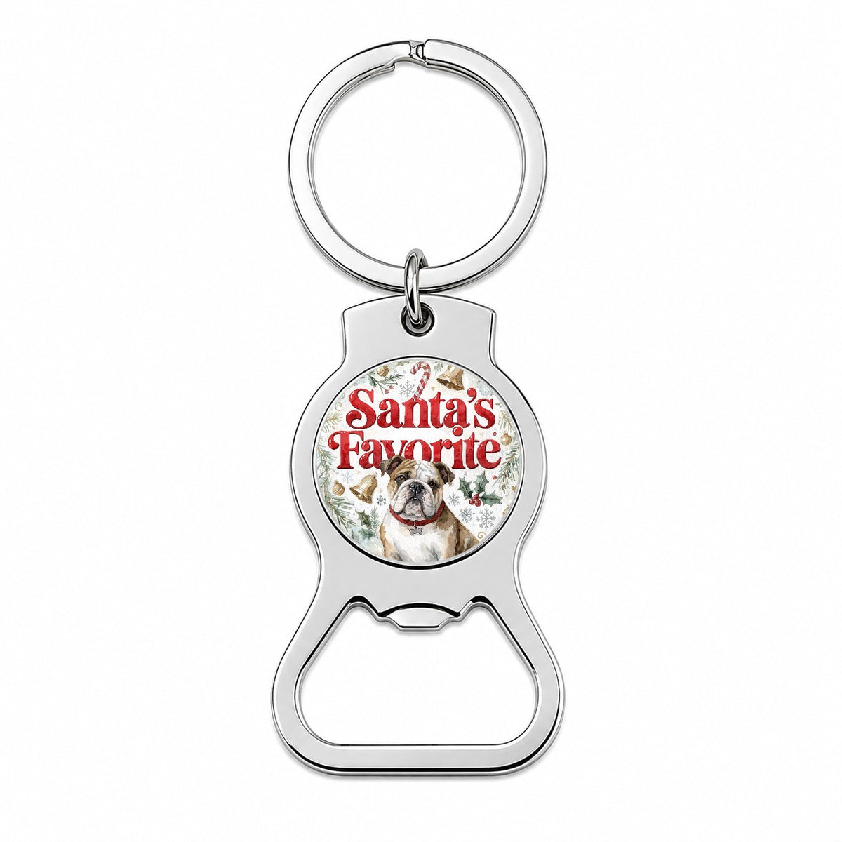 English Bulldog Christmas Santa's Favorite Bottle Opener Keychain