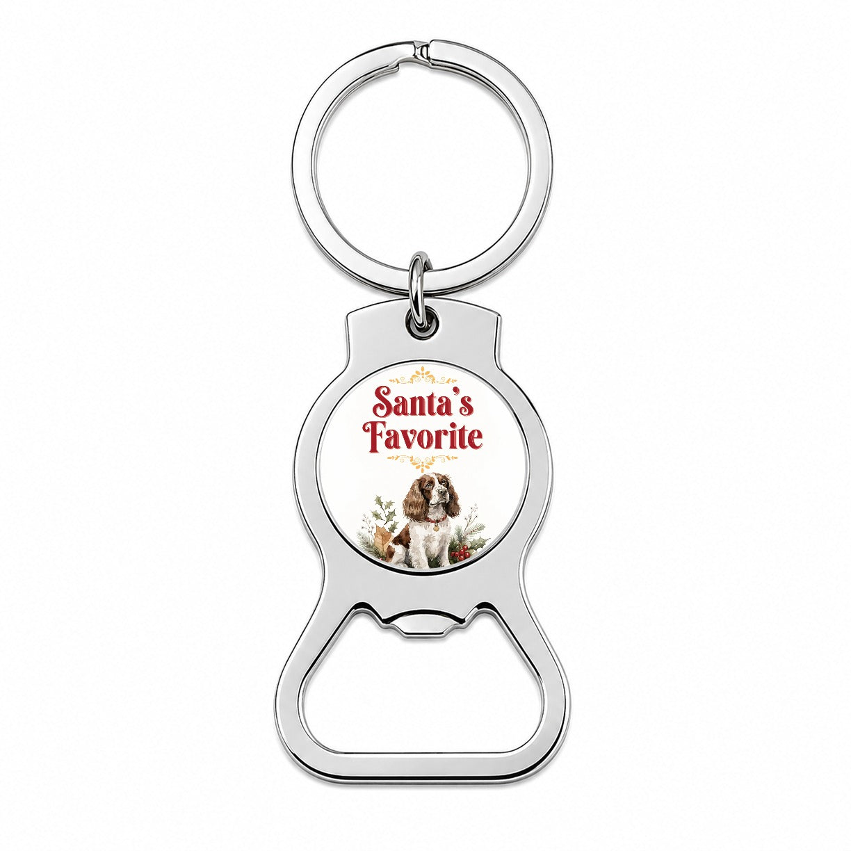 English Springer Spaniel Dog Christmas Santa's Favorite Bottle Opener Keychain