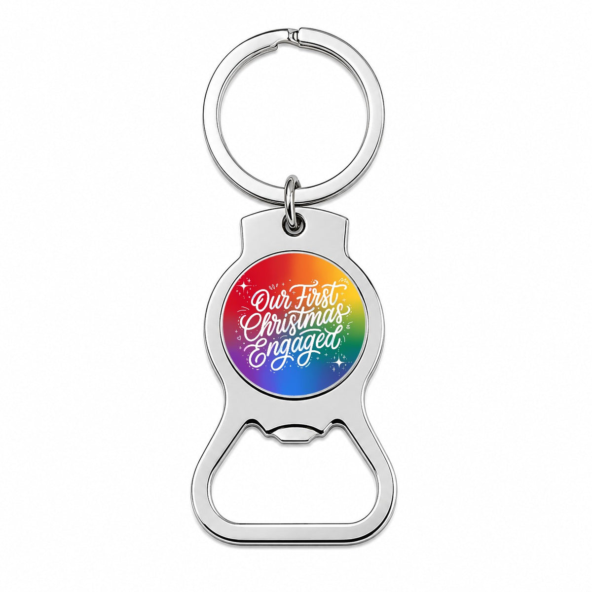 First Christmas Engaged Pride LGBTQ Rainbow Bottle Opener Keychain