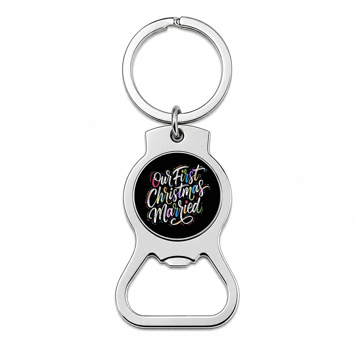First Christmas Married Elegant Black Bottle Opener Keychain